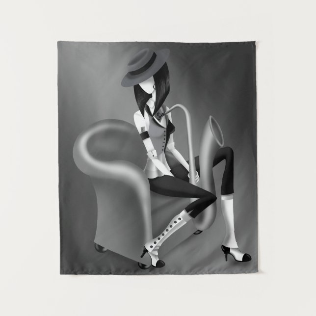 Tenture Speakeasy - gris monochrome (Devant)