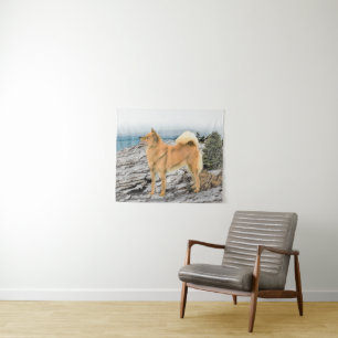Tenture Spitz finlandais à Seashore Peinture - Chien Art