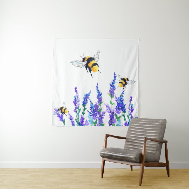 Tenture Spring Flowers and Bees Flying Tapestry (En situation)