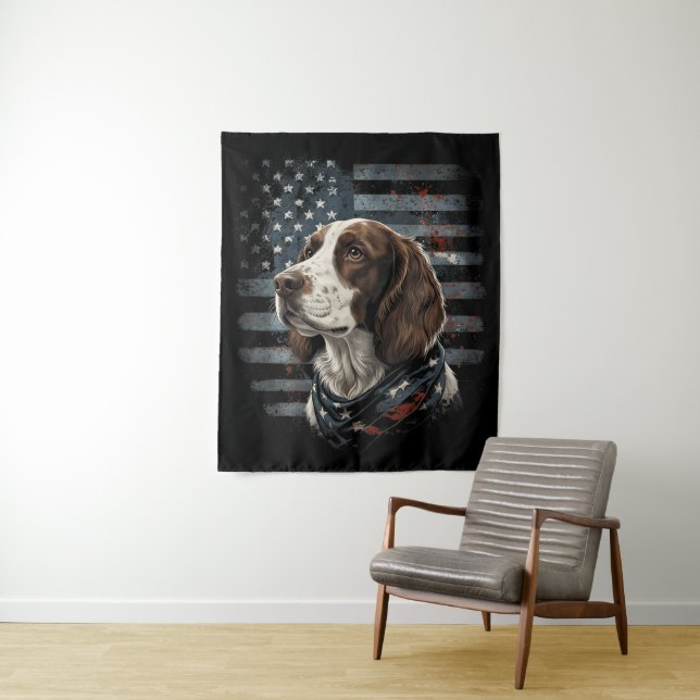 Tenture Springer Spaniel Chien Drapeau Américain (En situation)
