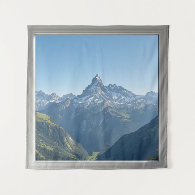 Tenture Square Window with Views of the Swiss Alps (Devant)