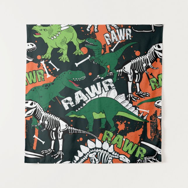 Tenture Squelette de dinosaure. Motif de grunge vintage (Devant)