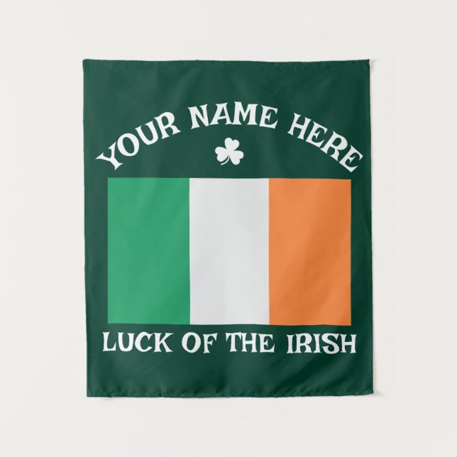 Tenture St Patrick's Day Ireland Flag Custom Name Shamrock (Devant)