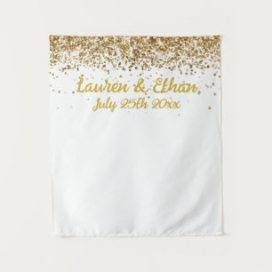 Tenture Stand de photo de mariage personnalisé blanc et or