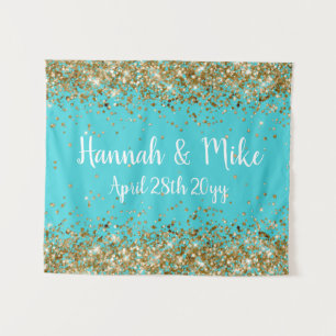 Tenture Stand de photo de mariage personnalisé turquoise b