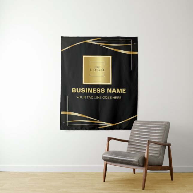 Tenture Stand photo d'entreprise Logo de marque noir Or (En situation)