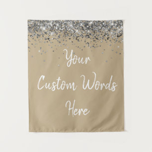Tenture Stand photo personnalisé beige et argent pour fête