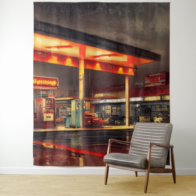 Tenture Station-service Lit Up 1950 (En situation)