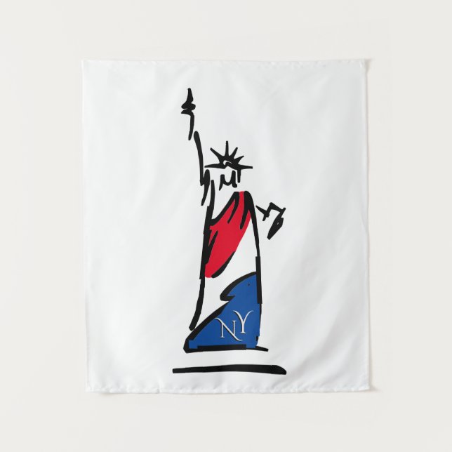 Tenture Statue de la Liberté NY Rouge Blanc et Bleu (Devant)