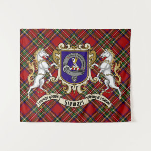 Tenture Stewart Clan Badge & Unicorns avec Tartan