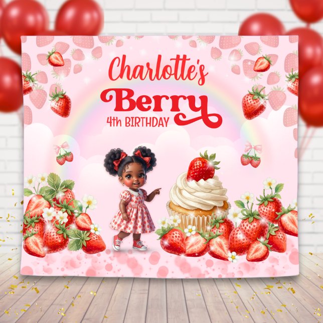 Tenture Strawberry Birthday Backdrop, Berry Birthday  (Créateur téléchargé)