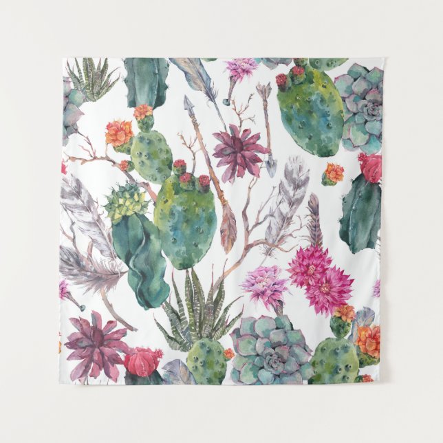 Tenture Style Bohème, Cactus Vintage Aquarelle. (Devant)