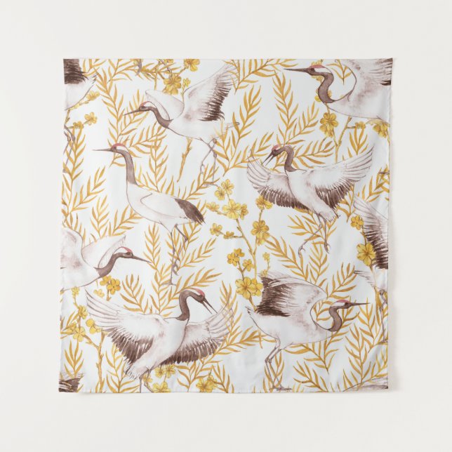 Tenture Style chinois doré, motif sakura aquarelle. (Devant)