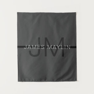 Tenture Stylé Masculin Gris Foncé Nom & Monogramme