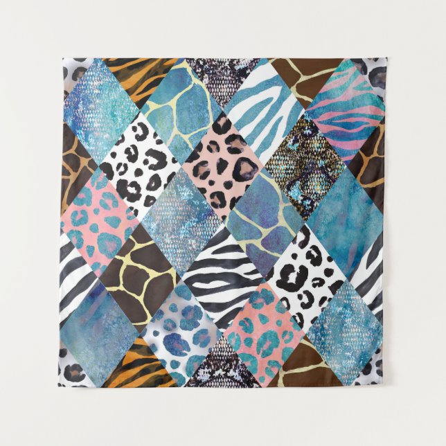 Tenture Style Patchwork, motif de collage aquarelle. (Devant)