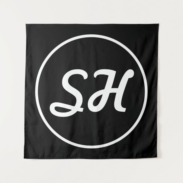 Tenture Style Rétro-Moderne Monogramme | Noir & Blanc (Devant)