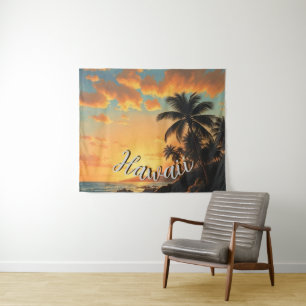 Tenture Style Vintage Hawaïen Voyage Côte Mer Coucher de s