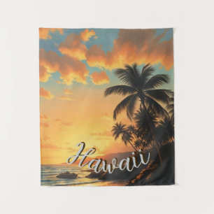 Tenture Style Vintage Hawaïen Voyage Côte Mer Coucher de s