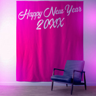Tenture Stylish Hot Pink White Script Bonne Année