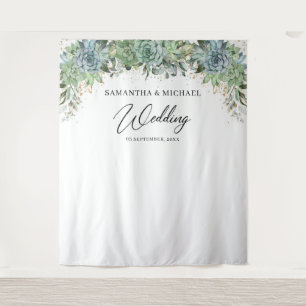 Tenture Succulentes bohèmes eucalyptus cadre doré mariage