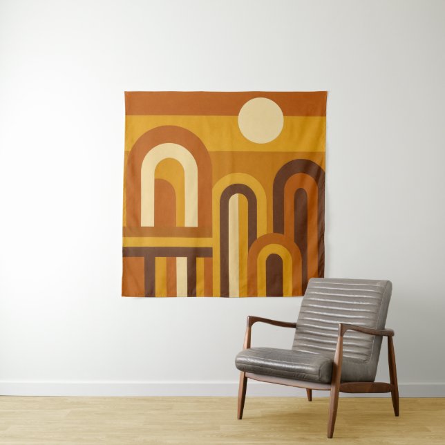 Tenture Sun & Arches Mid Century Modern Geometric Design (En situation)