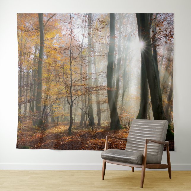 Tenture Sun Rays Mystic Pittoresque Fall Forest Nature Pho (En situation (horizontale))