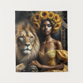 Tenture Sunflower Black Woman With Lion