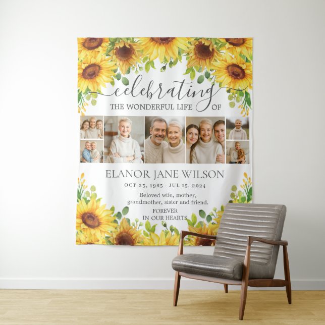Tenture Sunflowers Funeral Memorial 7 Photos Collage (En situation)