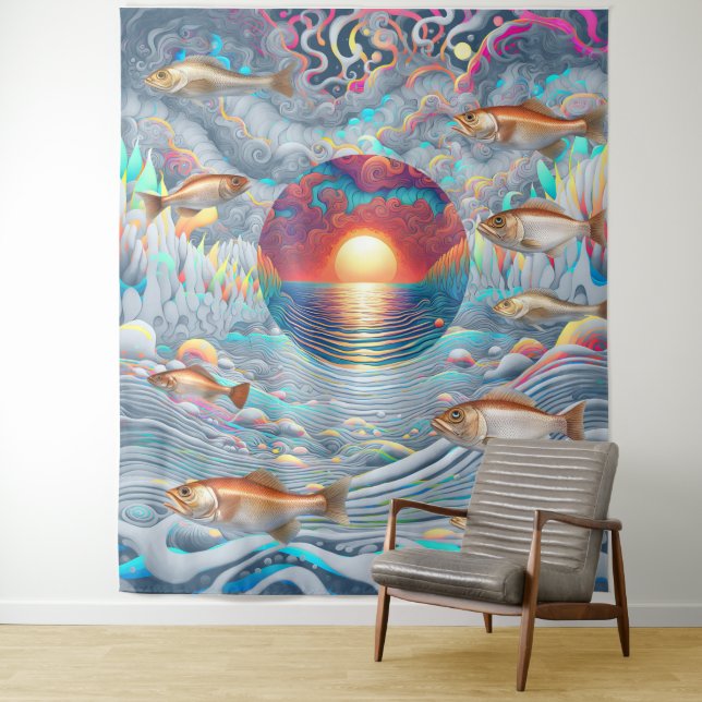 Tenture Sunset de poisson (En situation)