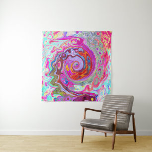 Tenture Super rétro rose chaud et bleu tourbillon Abstrait