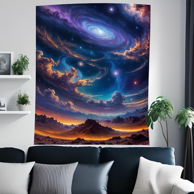 Tenture Superbe Galaxie Spirale Espace Alien Planète Sky A (Stunning Spiral Galaxy Space Alien Planet Sky Art Tapestry)