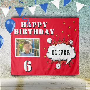 Tenture Superhero Comic Speech Cloud Boy Photo Anniversair