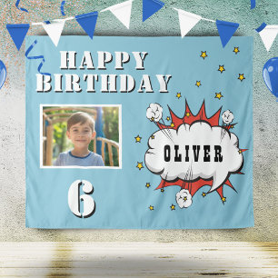 Tenture Superhero Comic Speech Cloud Boy Photo Anniversair