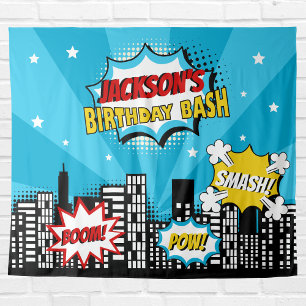Tenture Superhero Comic Style de livre Garçon Anniversaire