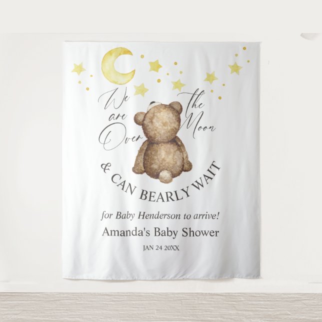 Tenture Sur la Lune Teddy Bear Baby shower fond (Devant)