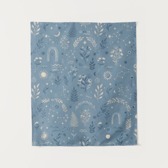 Tenture Suspension murale bleu poussiéreux Boho Celestial  (Devant)