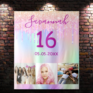 Tenture Sweet 16 anniversaire photo arc-en-ciel rose or ro