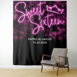 Tenture Sweet 16 Anniversaire rose chaud Neon Dorsdrop
