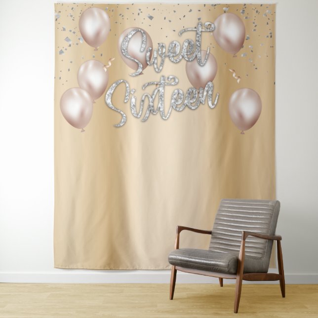 Tenture Sweet 16 Gold Girl 16th Birthday Balloons (En situation)