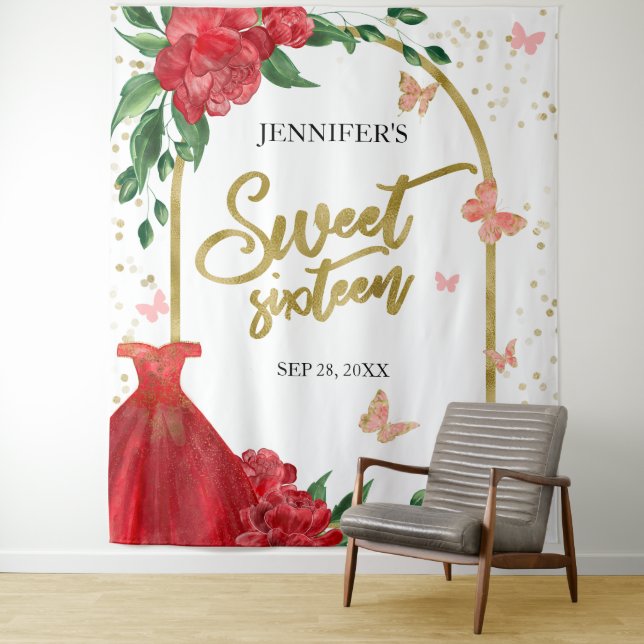 Tenture Sweet 16 Papillons émeraude rouge grenat arrière-p (En situation)