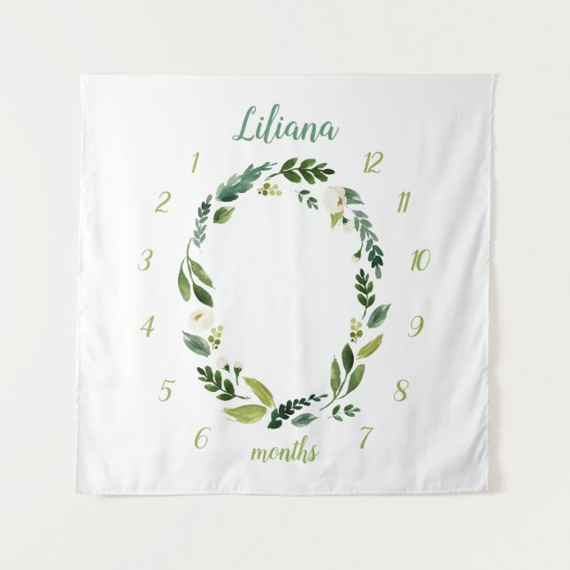 Tenture Sweet Greenery Baby Name Monthly Milestone Photo (Devant)