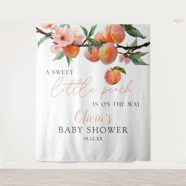 Tenture Sweet Little Peach Baby Shower Photo Backdrop (Devant)