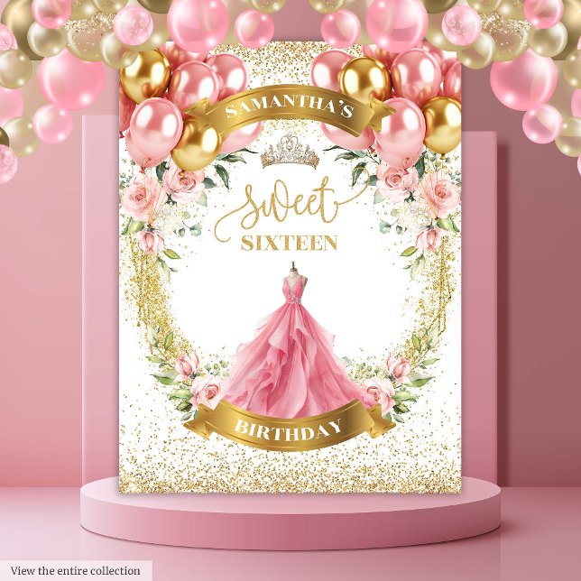 Tenture Sweet sixteen de luxe fond de Parties scintillant  (Luxury Sweet Sixteen Backdrop Blush Roses Glitter)