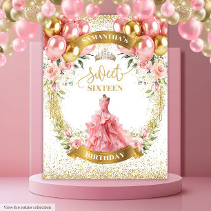 Tenture Sweet sixteen romantique Bannière Blush robe or
