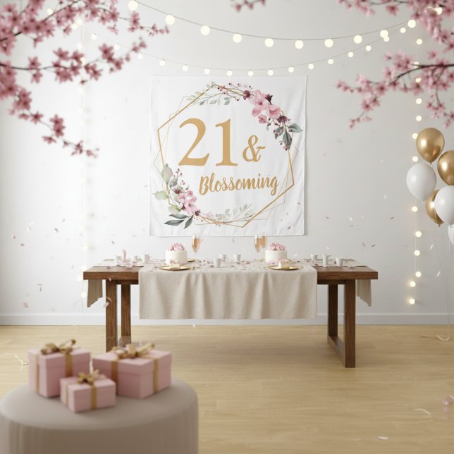 Tenture Symbole 21 & Blossoming Cherry Blossom 21e anniver (Stylish cherry blossom birthday wall decor.)