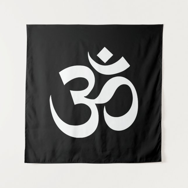 Tenture Symbole bouddhiste hindou Yoga noir blanc Om (Devant)