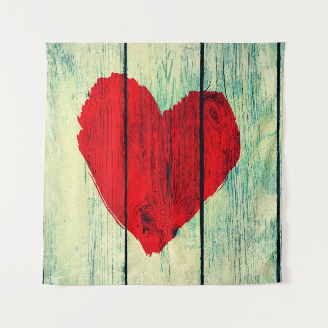 Tenture Symbole d'amour sur mur en bois (Devant)