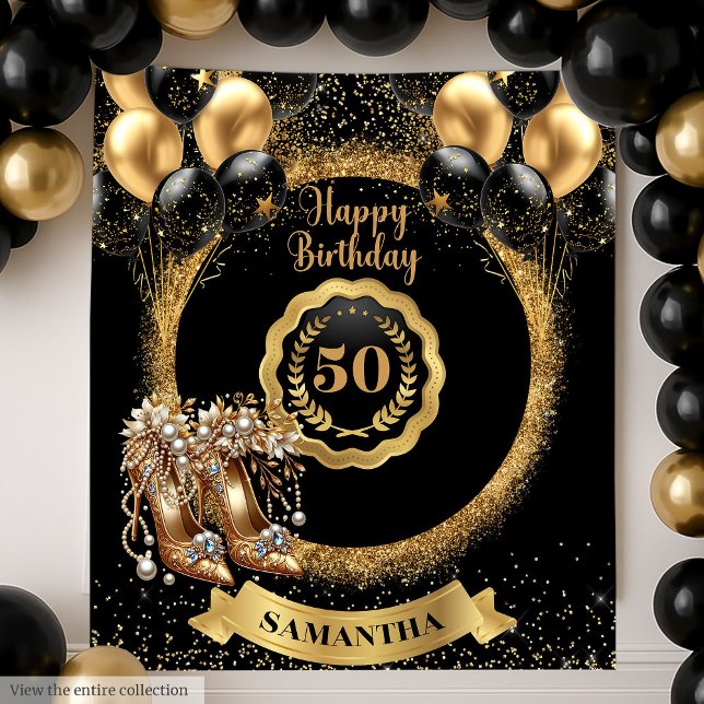Tenture Symbole d'anniversaire de la parties scintillant G (Glitter Gold High Heels 50th Birthday Sign Tapestry)