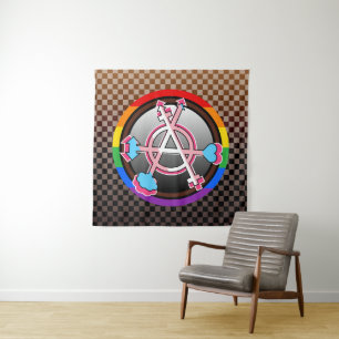 Tenture Symbole de l'anarchie de genre, emblème sur damier