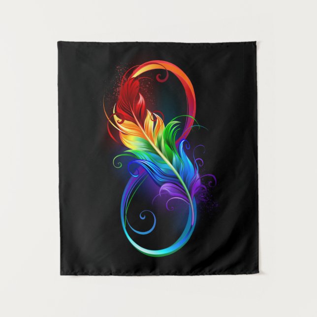 Tenture Symbole d'infini avec plume arc-en-ciel (Devant)